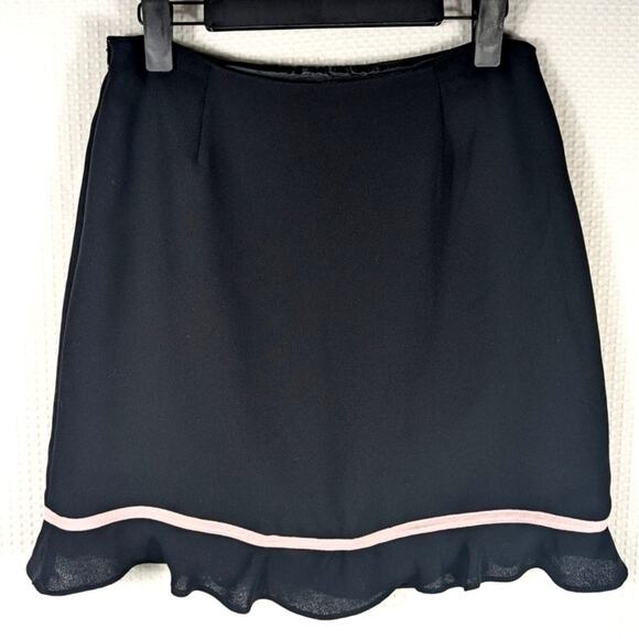 Michele Petite 10P Black Skirt Pink Trim Bow Detail Ruffle Hem Lined Vintage USA - Picture 2 of 3